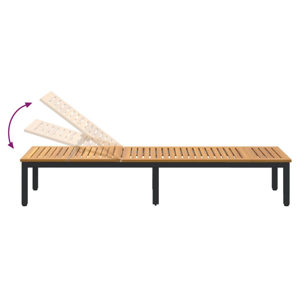 Aurinkotuoli Musta 200x55x35 cm Vahvasta Akaasiapuusta - Image 11