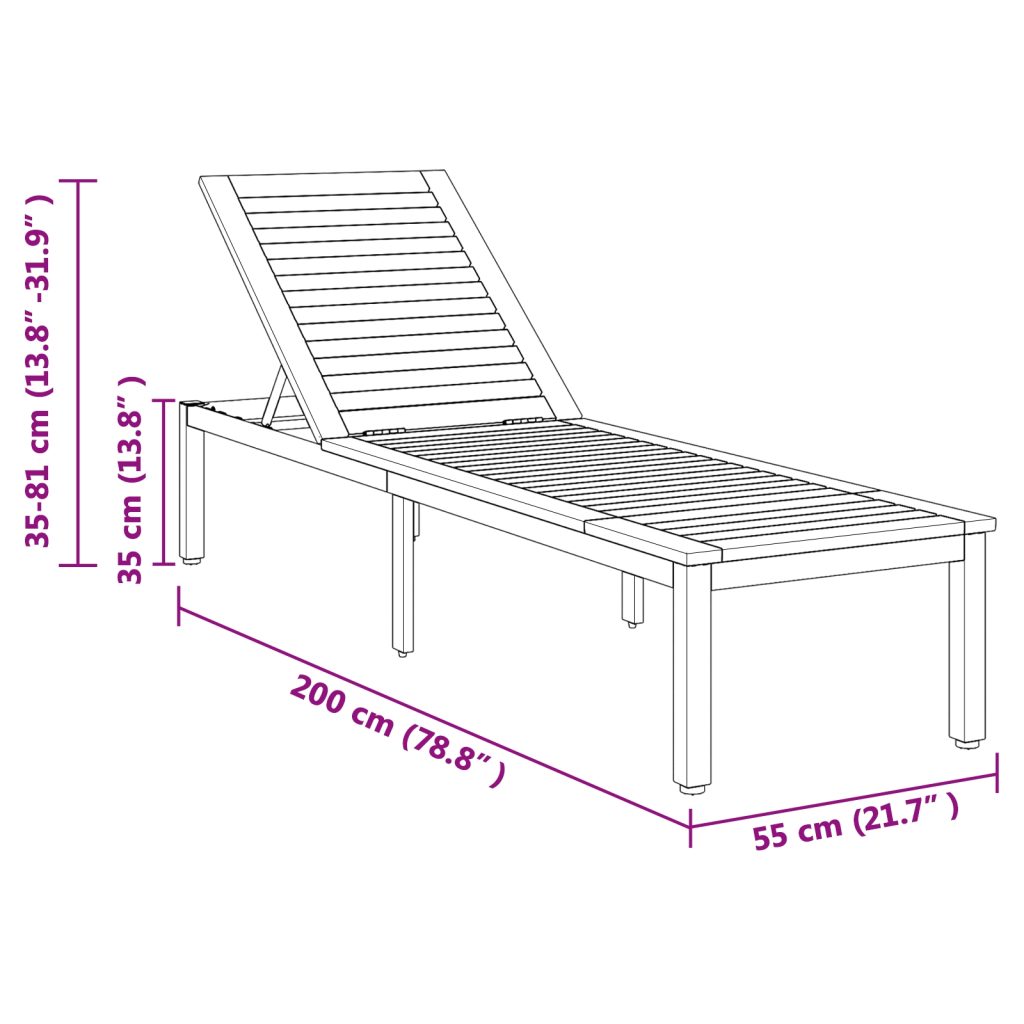 Aurinkotuoli Musta 200x55x35 cm Vahvasta Akaasiapuusta - Image 13