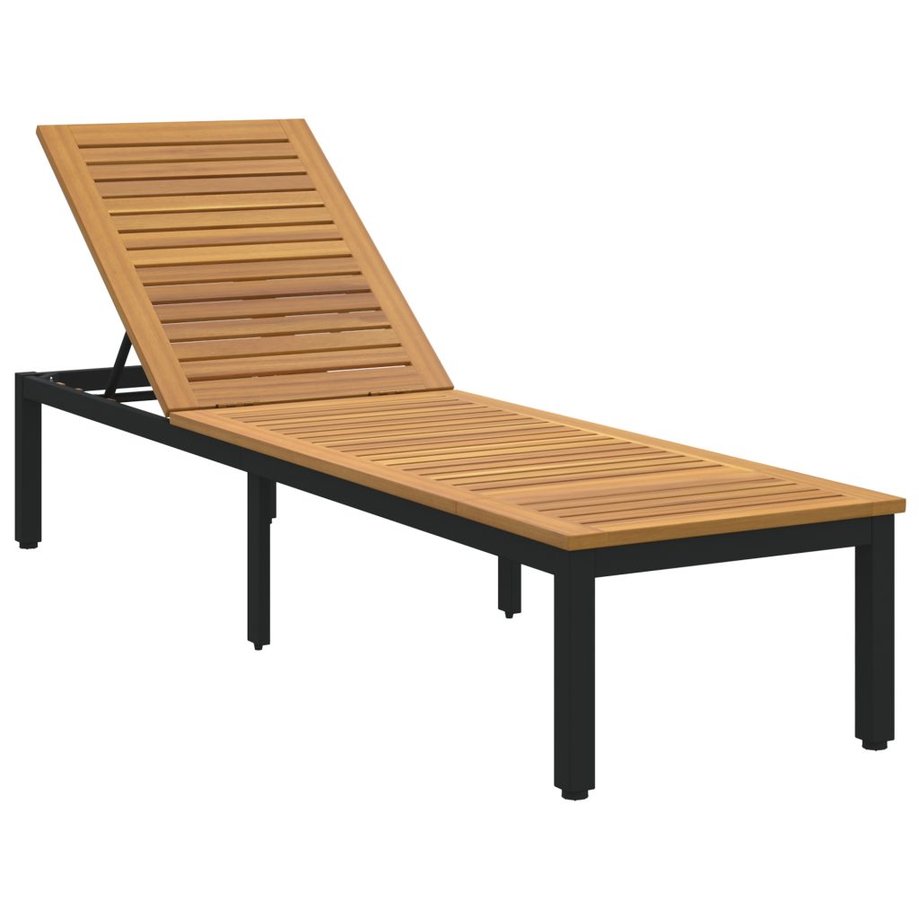 Aurinkotuoli Musta 200x55x35 cm Vahvasta Akaasiapuusta - Image 2