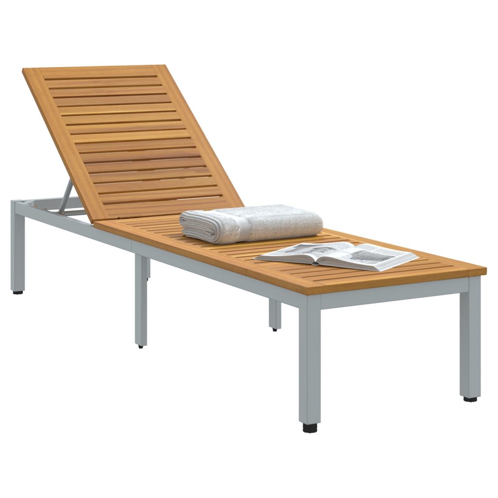 Aurinkotuoli Harmaa 200x55x35 cm Solid Wood Acacia - Image 3