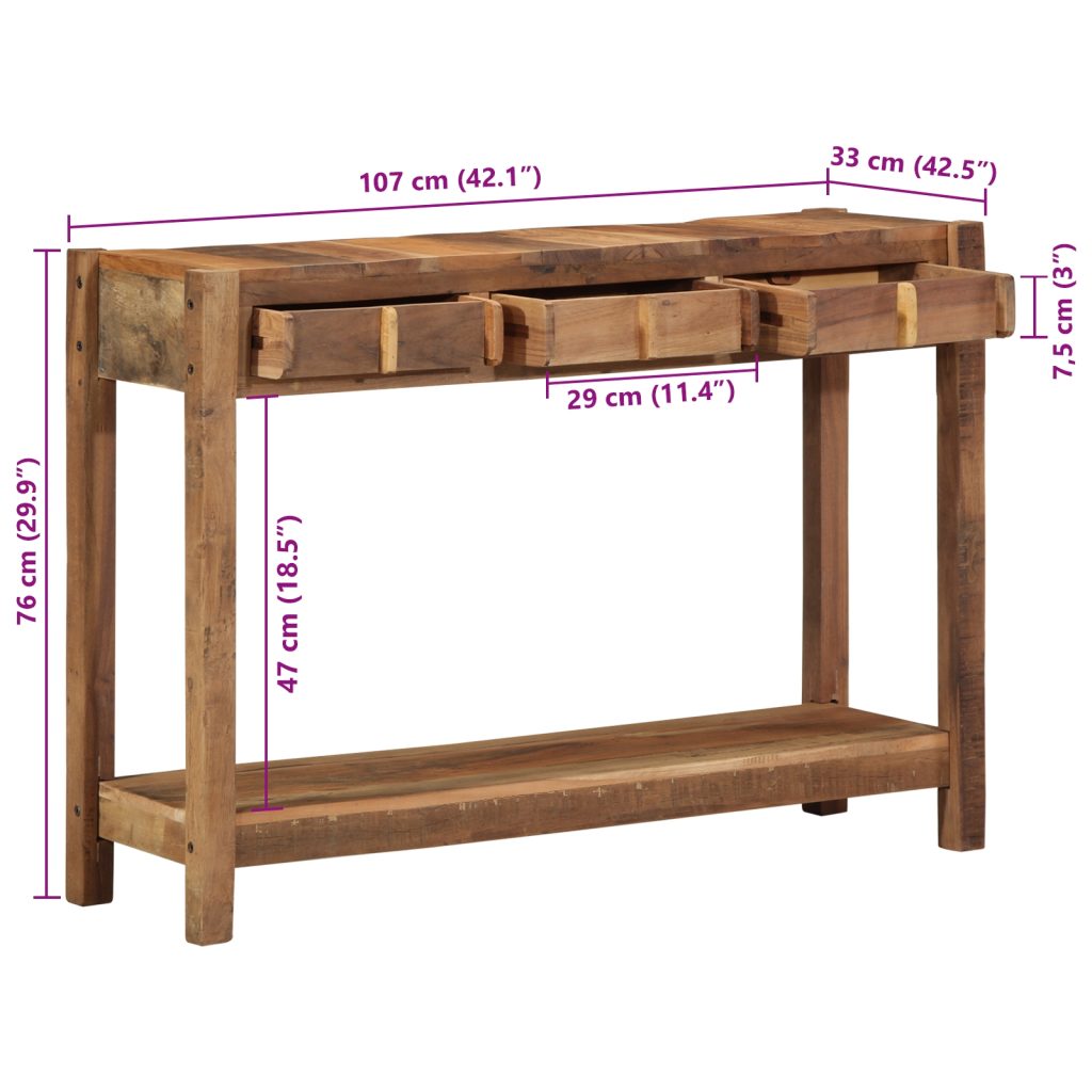 Konsolipöytä 107x33x76 cm Kierrätetty täyspuu - Image 12