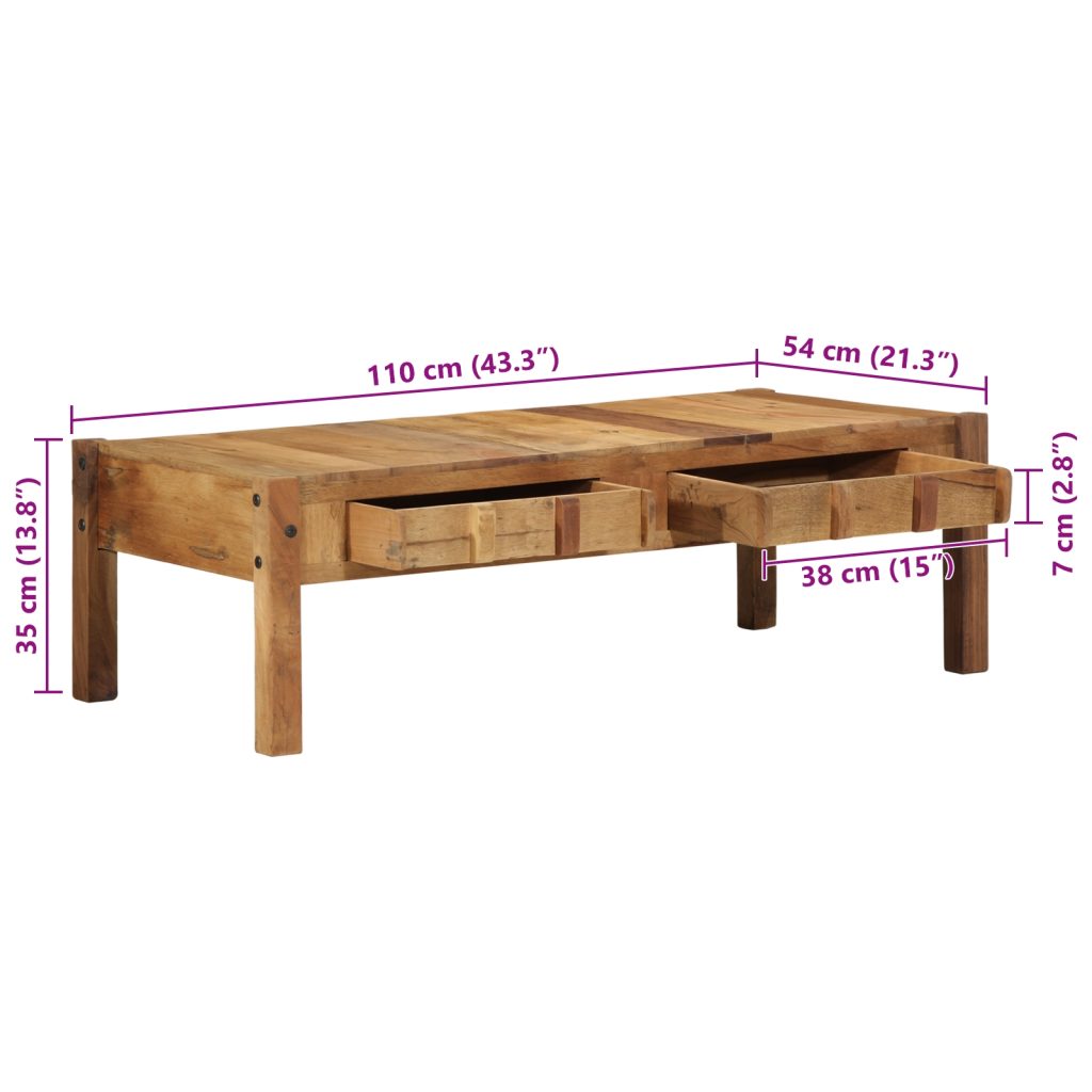Kahvipöytä 110x55x35 cm Massiivinen Kierrätetty Puu - Image 12