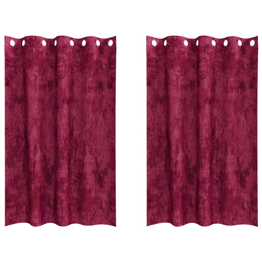 Samettiverhot 2 kpl silmukoilla, Viininpunainen 175x140 cm - Image 2