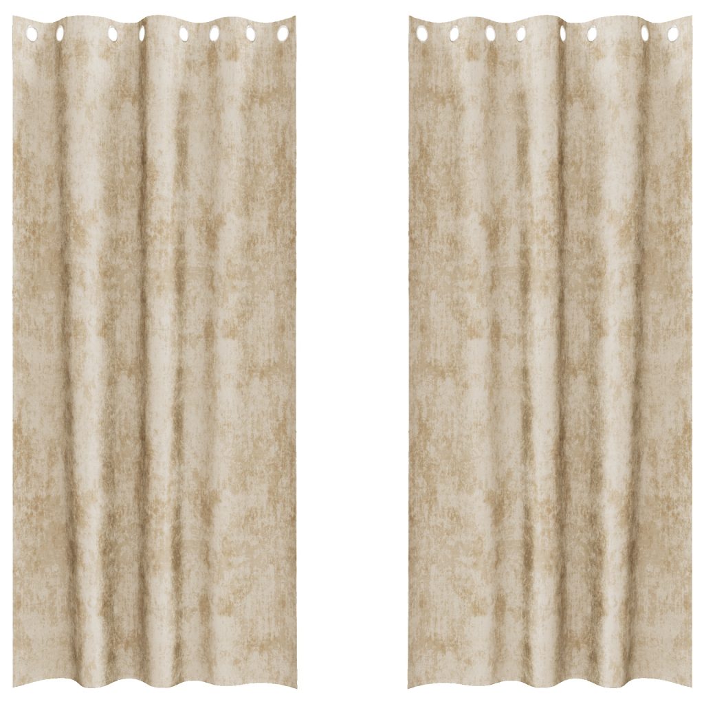 Samettiverhot 2 kpl silmukoilla kerma 260x140 cm - Image 2