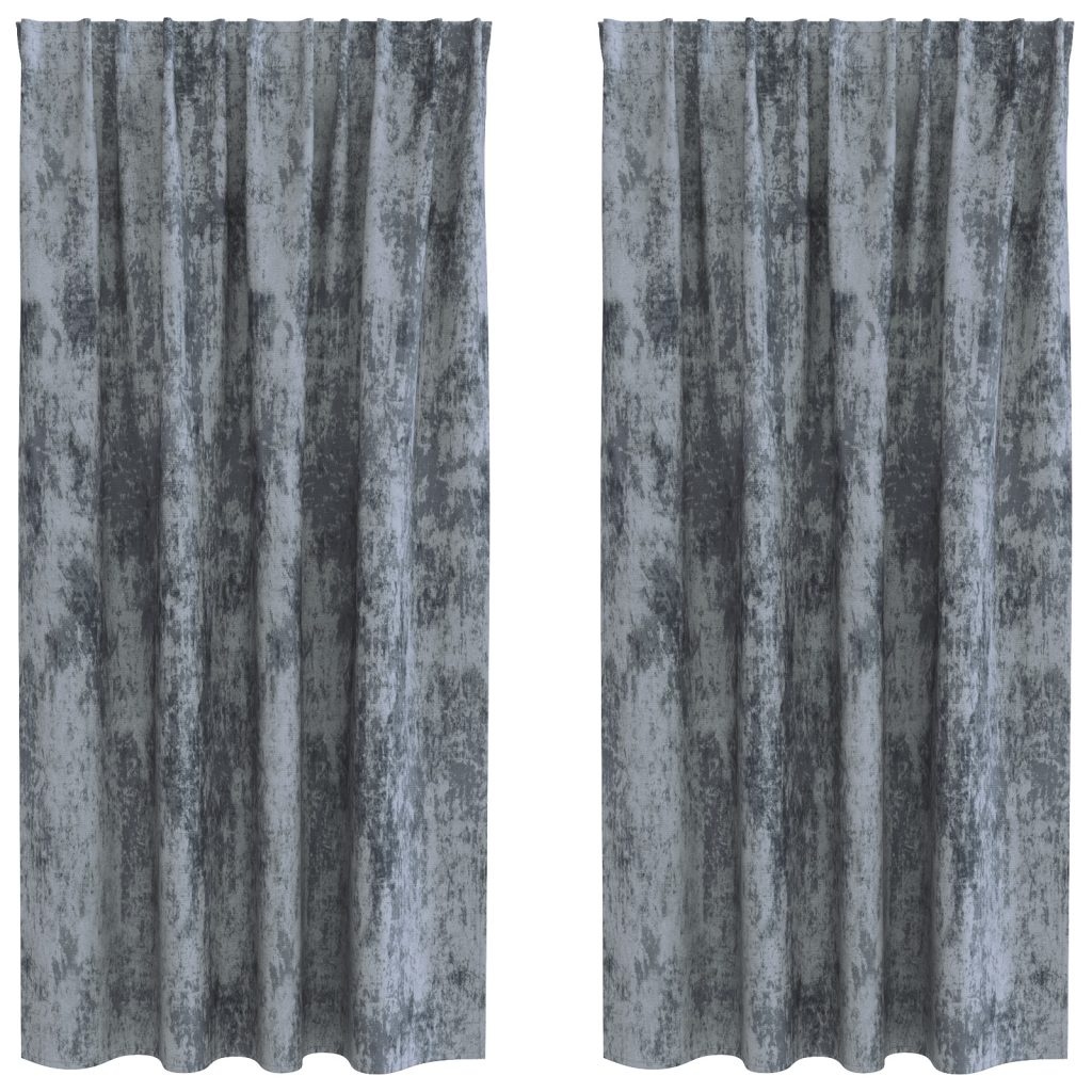 Samettiverhot 2 kpl tankotaskuilla Hopea harmaa 175x140 cm - Image 2