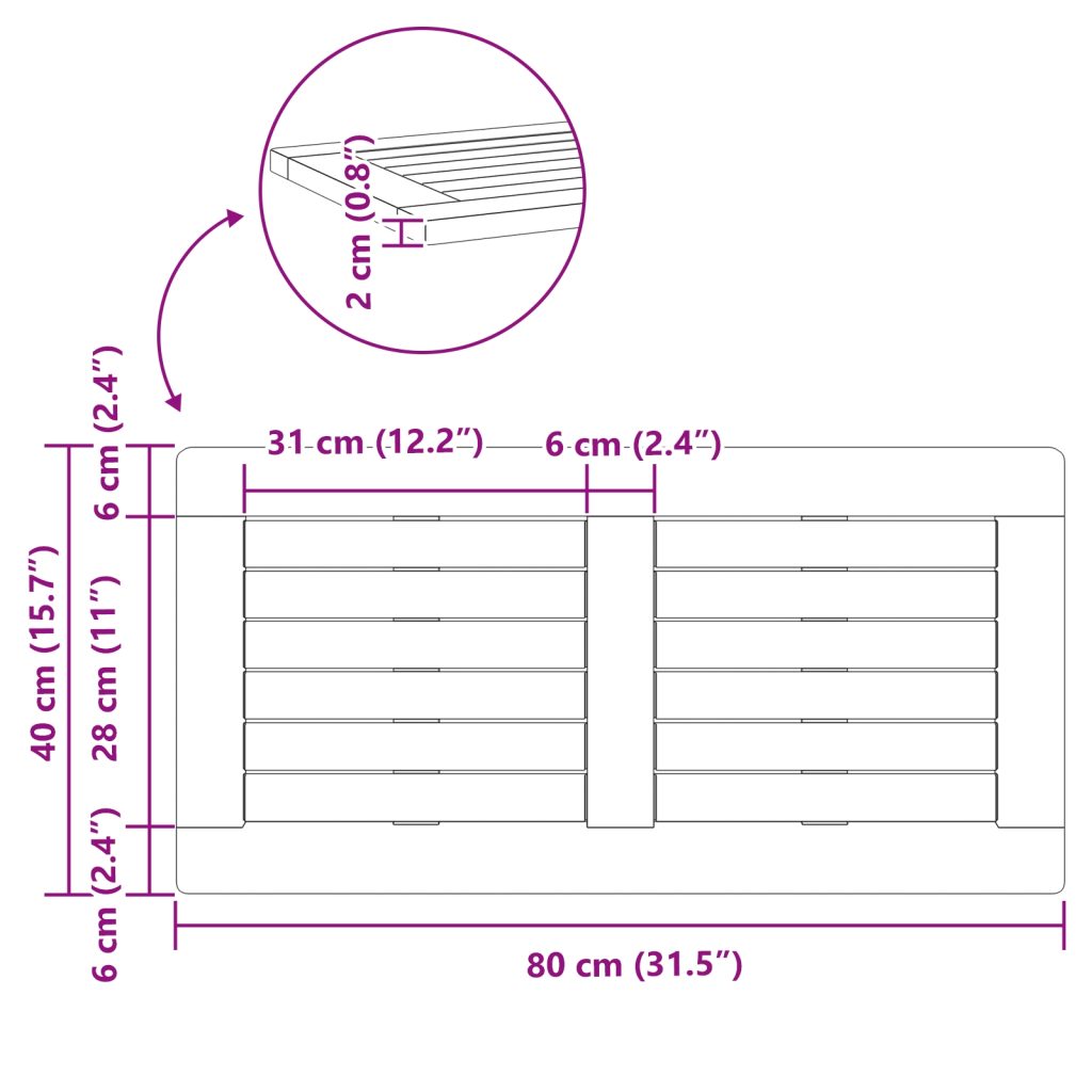 Pöydän Pinta 80x40x2,2 cm Suorakaiteen Muotoinen Täysipuinen Akasia - Image 7