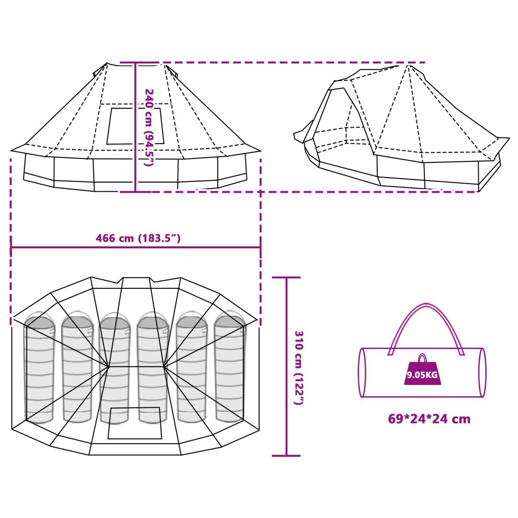 Perheteltta Tipi Vihreä 6-Hengen Vedenkestävä - Image 12
