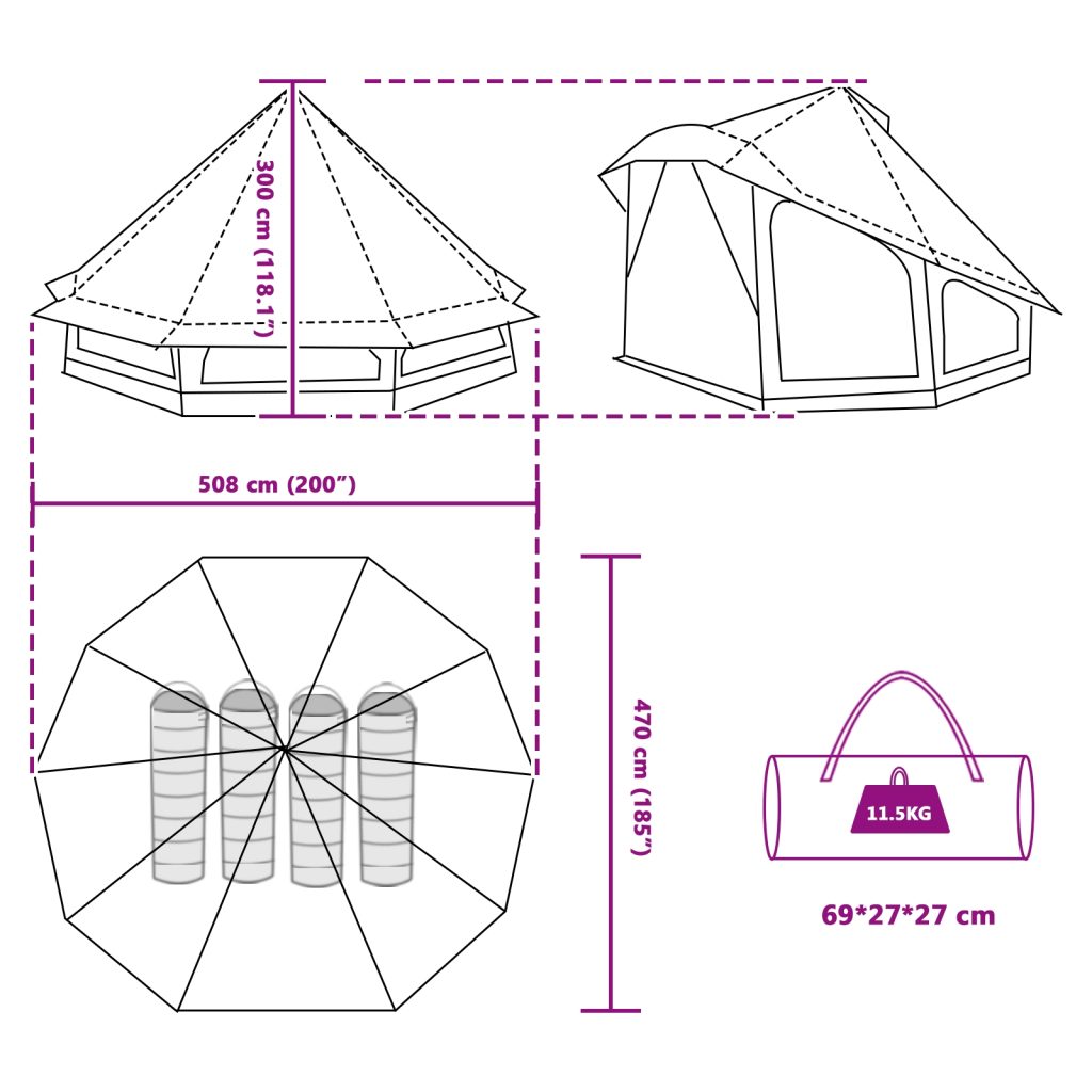 Perheteltta Tipi Vihreä 10-hengen Vedenpitävä - Image 12