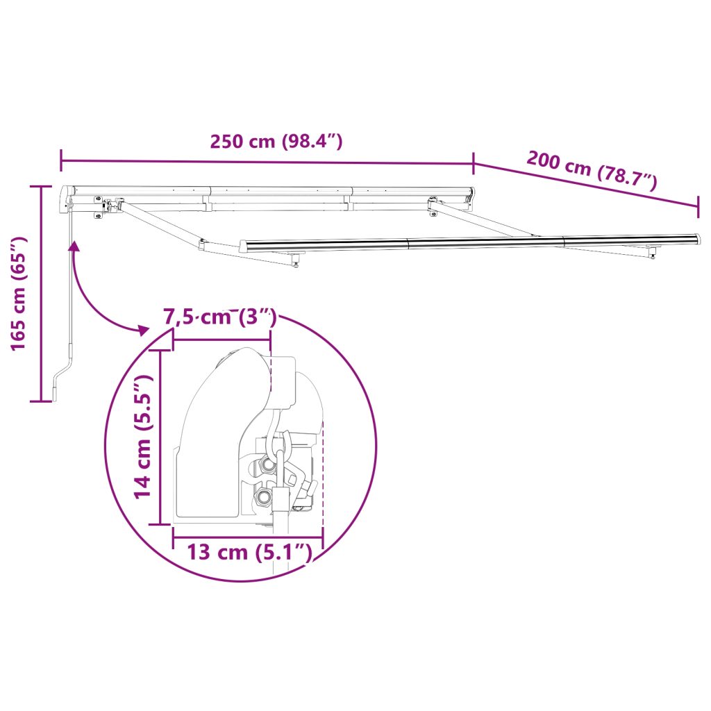 Käsikäyttöinen markiisirunko 2.5x2 m metalli - Image 10