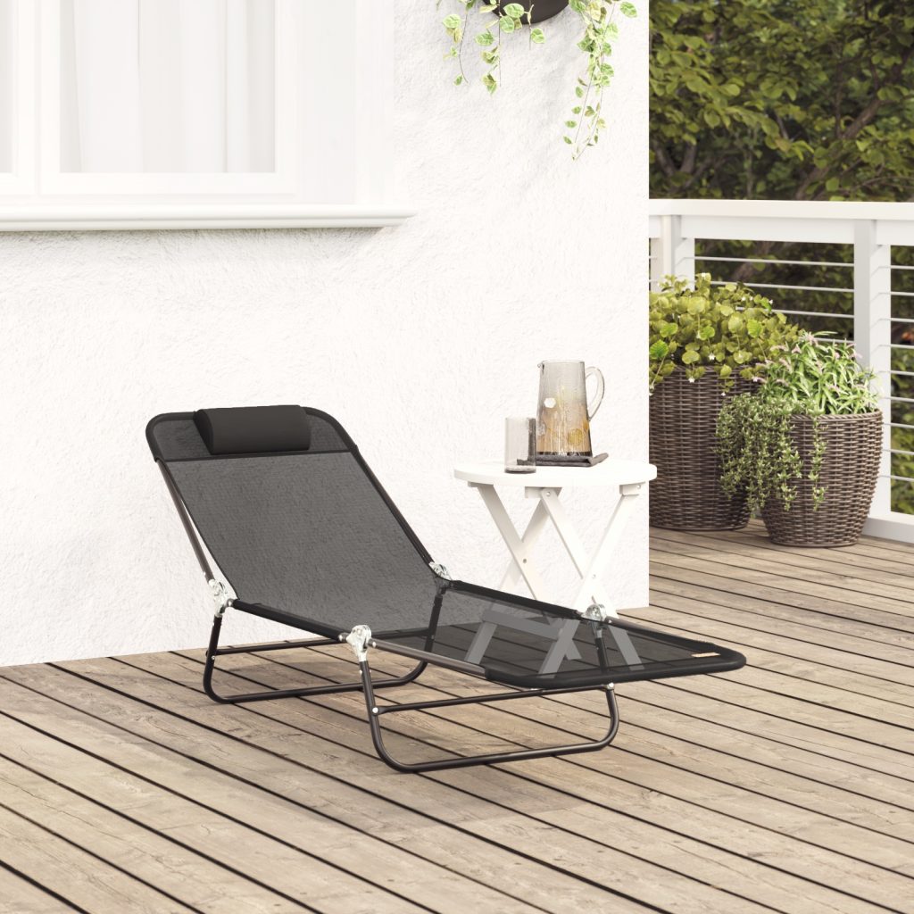 taitettava auringonlounge-tuoli päänsupportilla Musta Textilene - Image 3