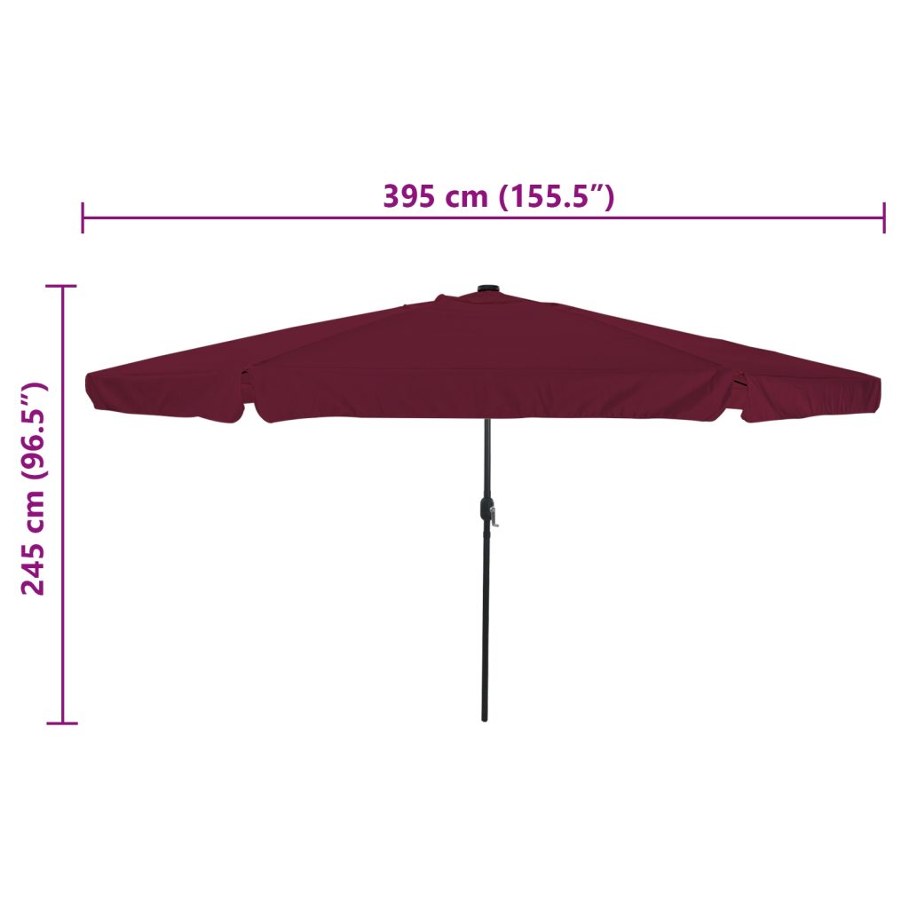 Puutarhan Markiisi LED-valoilla ø395x245 cm Bordeaux-punainen - Image 8