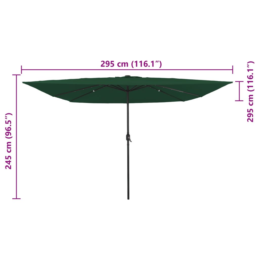 Neliömäinen Puutarhateltta LED-valoilla 295x245 cm Vihreä - Image 8