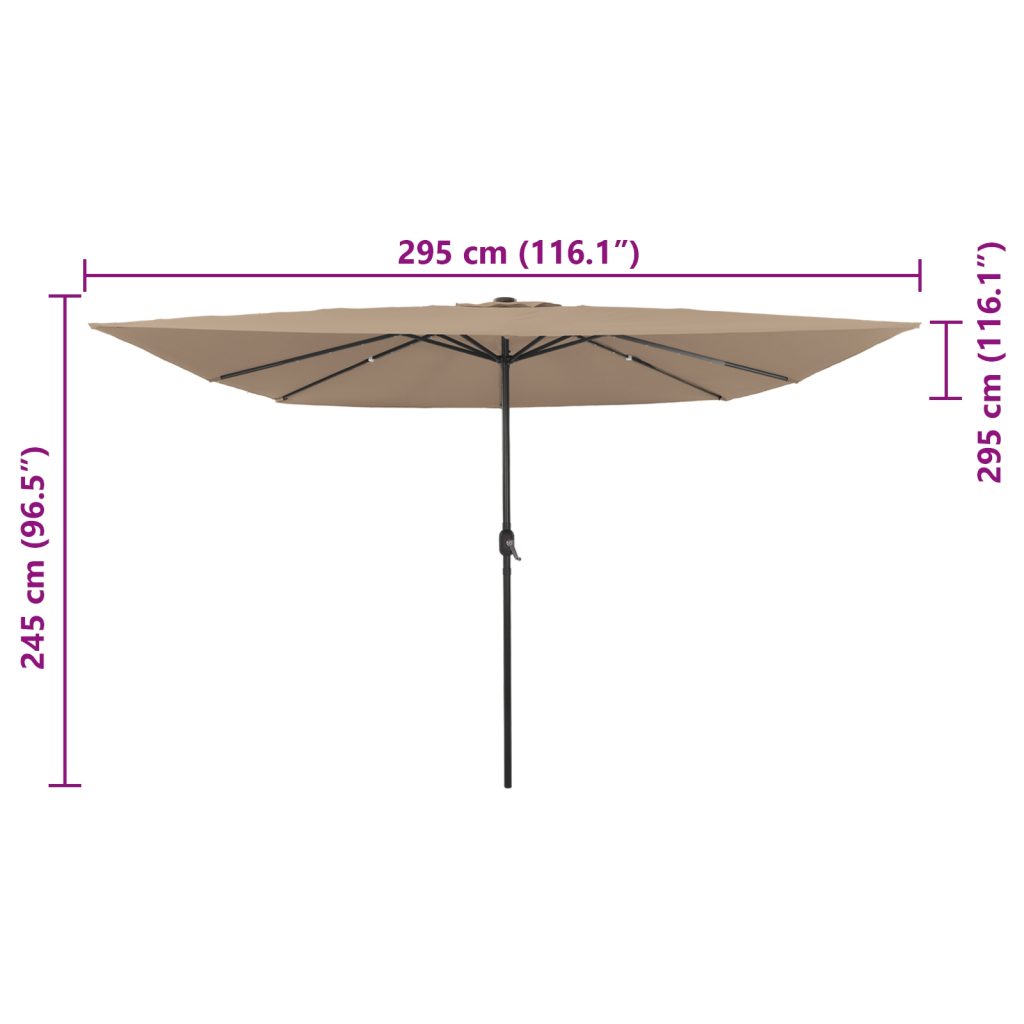Neliöinen Puutarhaparasol LED-valoilla 295x245 cm Taupe - Image 8