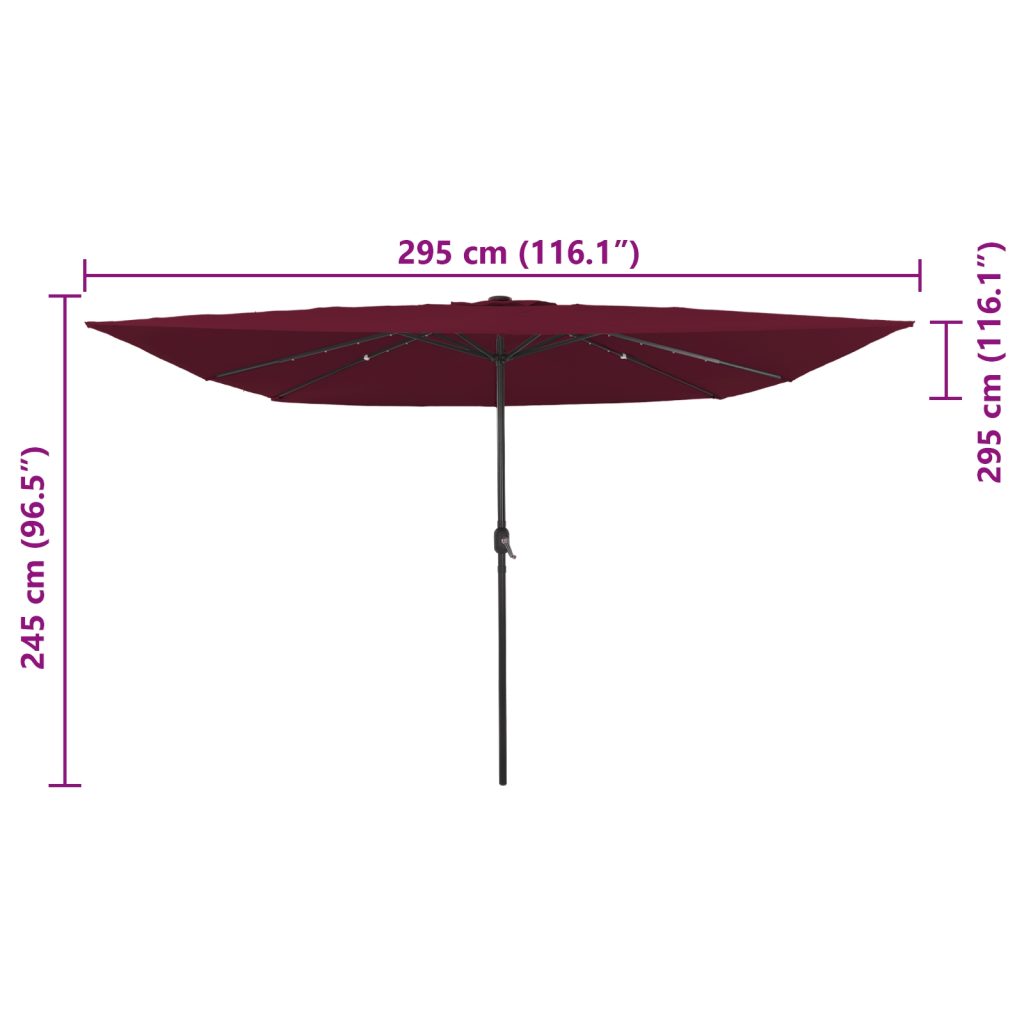 Neliöpuutarhateltta LED-valoilla 295x245 cm Bordeaux Punainen - Image 8