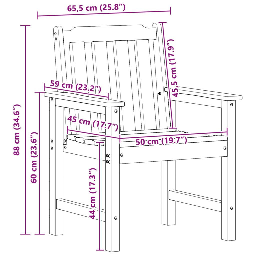 Puutarhatuolit 2 kpl Valkoinen HDPE - Image 11