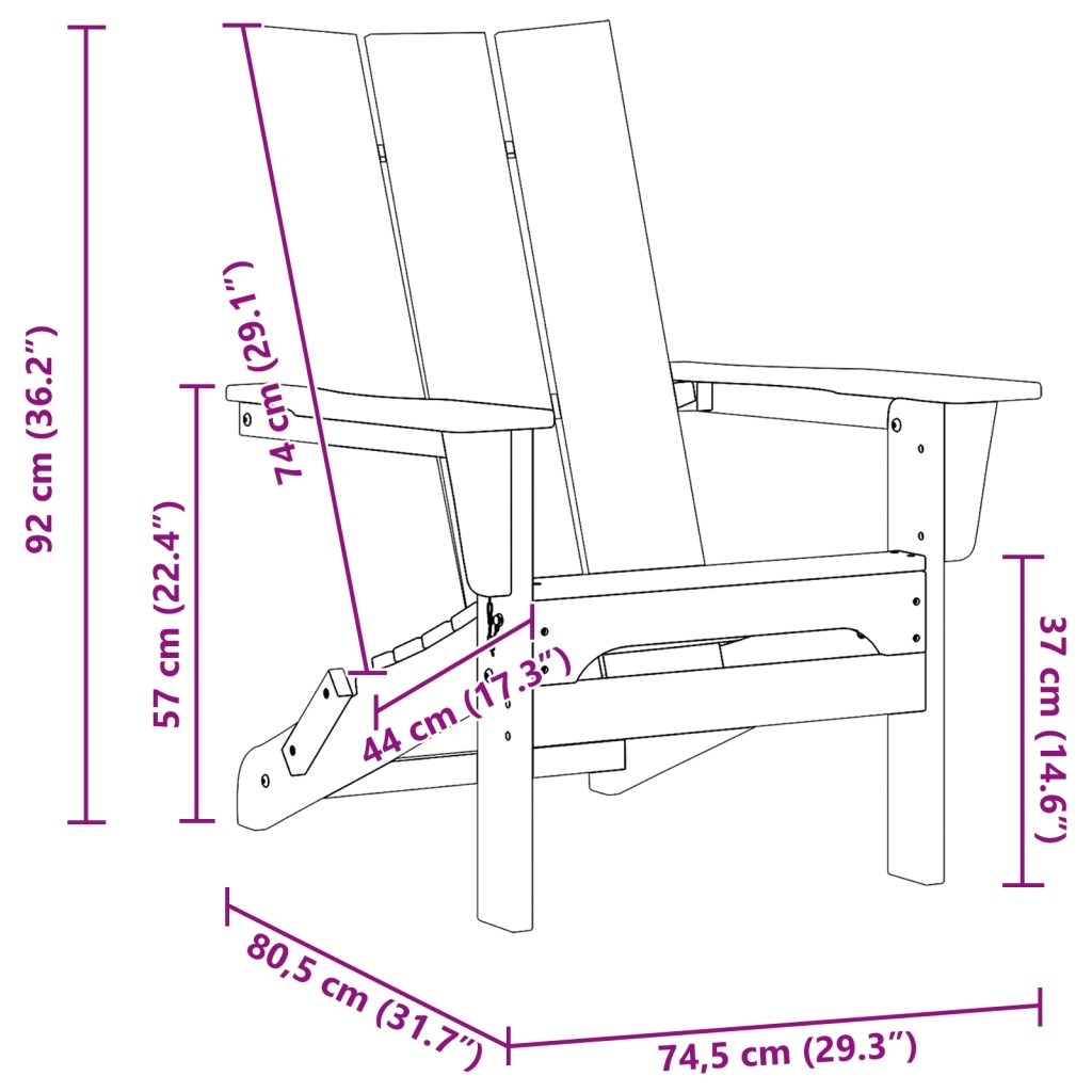 Taitettava Adirondack-tuoli Musta 74.5x80.5x90 cm HDPE - Image 10