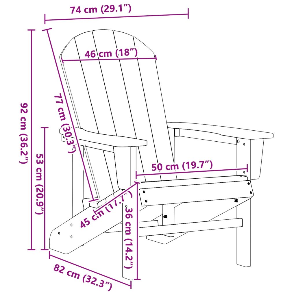 Adirondack-tuoli Valkoinen 74x82x91 cm HDPE - Image 9