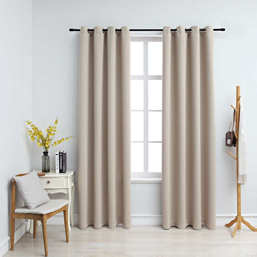 Pimennysverhot metallirenkailla 2 kpl beige 140x225 cm