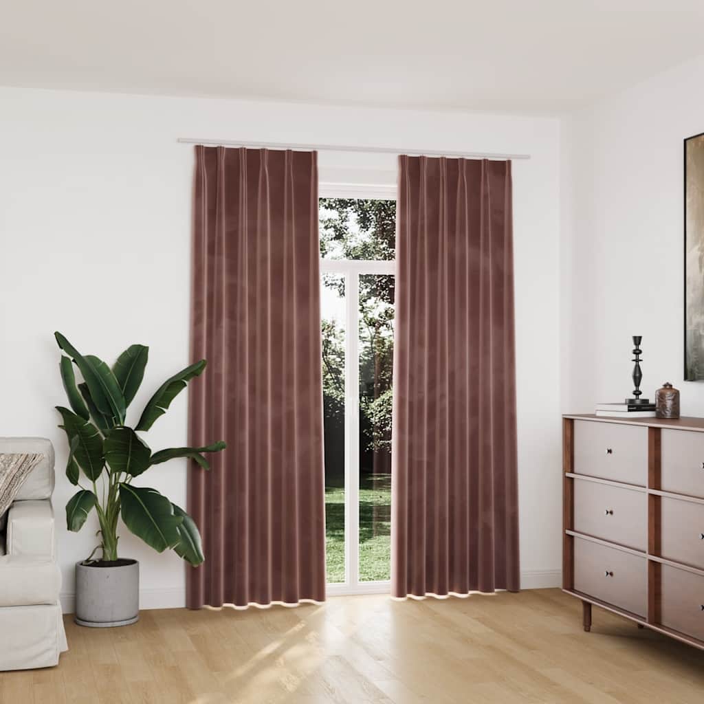 Pimennysverhot koukuilla 2 kpl sametti pinkki 140x225 cm