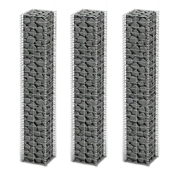 Gabion-/kivikorisarja 3kpl galvanoitu vaijeri 25x25x150 cm