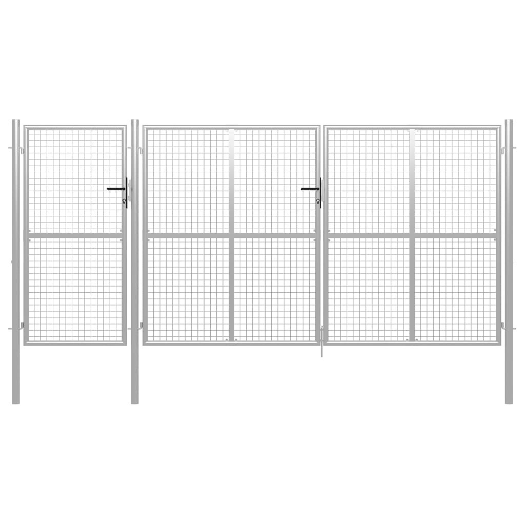 Puutarhaportti teräs 400x150 cm hopea