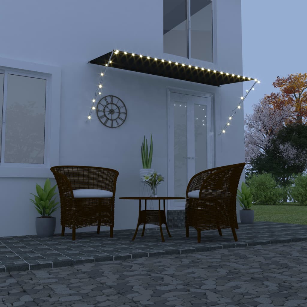 Sisäänkelattava markiisi LEDillä 300x150 cm antrasiitti