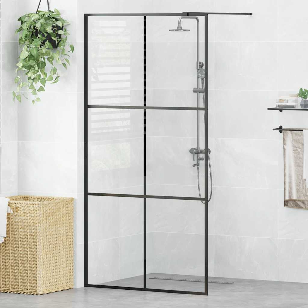 Walk-in suihkun seinäke kirkas ESG-lasi 100x195 cm musta