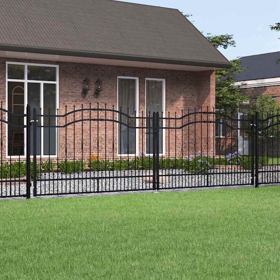 Puutarhaportti keihäskärjet musta 406x173cm jauhemaalattu teräs