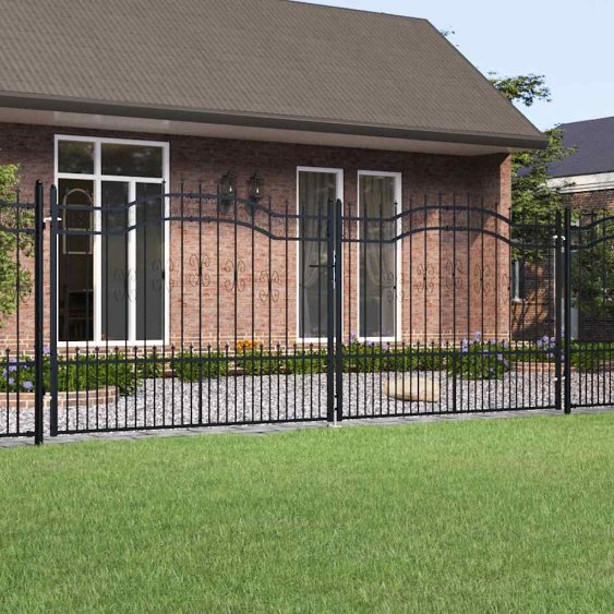 Puutarhaportti keihäskärjet musta 406x198cm jauhemaalattu teräs