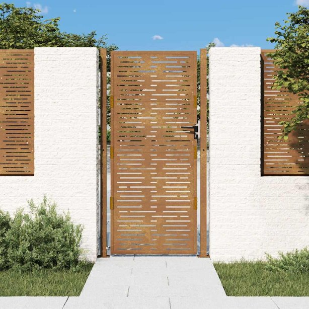 Puutarhaportti 105x180 cm corten teräs raitakuvio