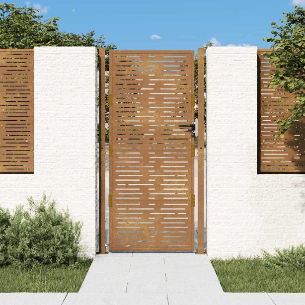 Puutarhaportti 105x205 cm corten teräs raitakuvio