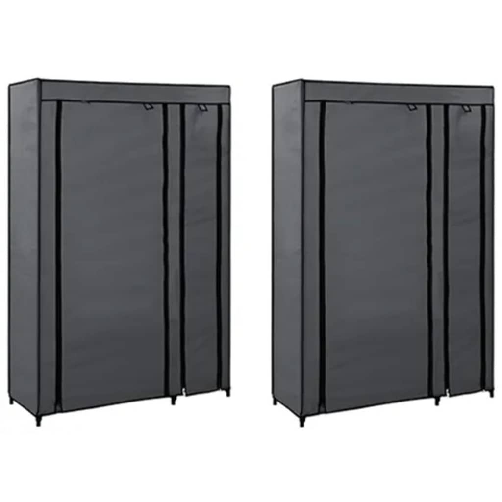 Kokoontaitettavat vaatekaapit 2 kpl harmaa 110x45x175 cm kangas
