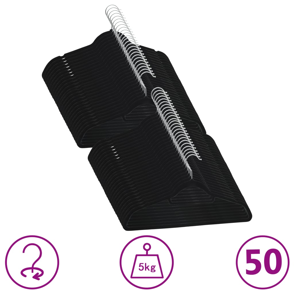 50 kpl Vaateripustinsarja liukumaton musta sametti