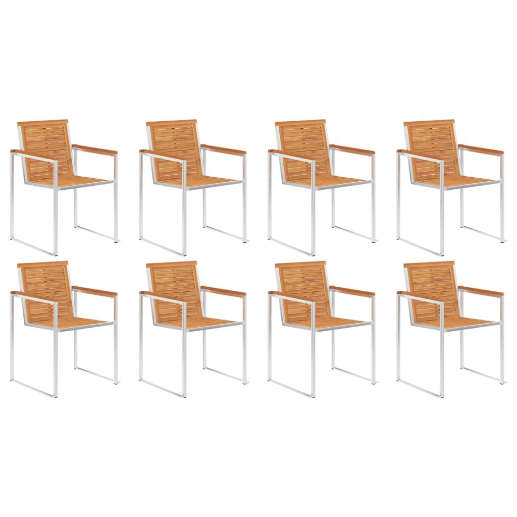 Puutarhatuolit 8 kpl täysi akasiapuu ja ruostumaton teräs