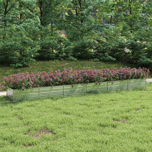 Korotettu kukkalaatikko 600x80x45 cm galvanoitu teräs hopea