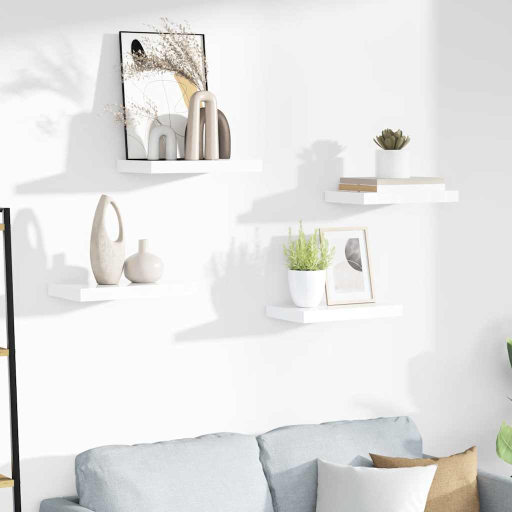 Kelluvat seinähyllyt 4 kpl korkeakiilto valk. 40x23x3,8 cm MDF