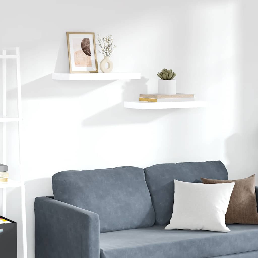 Kelluvat seinähyllyt 2 kpl korkeakiilto valk. 50x23x3,8 cm MDF