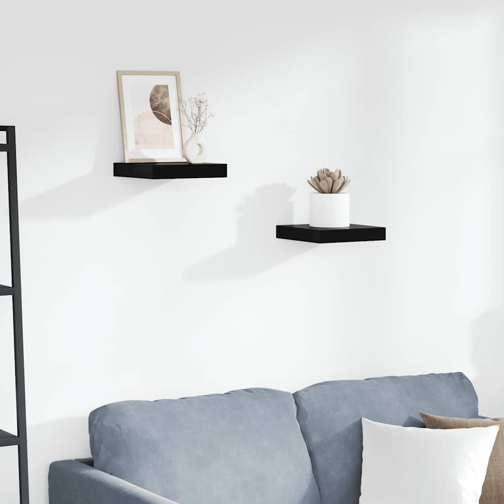Kelluvat seinähyllyt 2kpl korkeakiilto musta 23x23,5x3,8 cm MDF