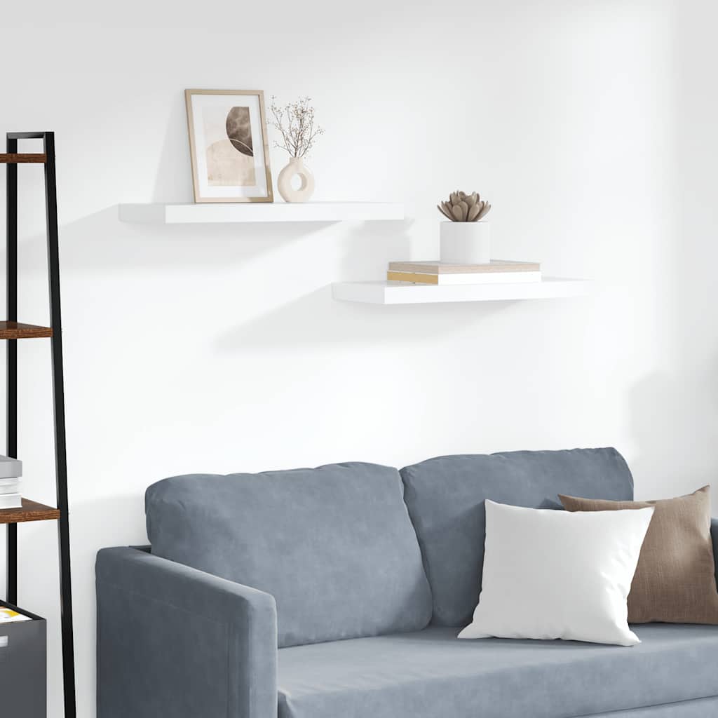 Kelluvat seinähyllyt 2 kpl valkoinen 60x23,5x3,8 cm MDF