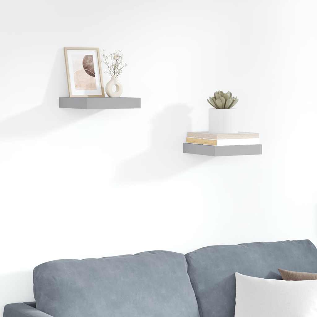 Kelluvat seinähyllyt 2 kpl harmaa 23x23,5x3,8 cm MDF