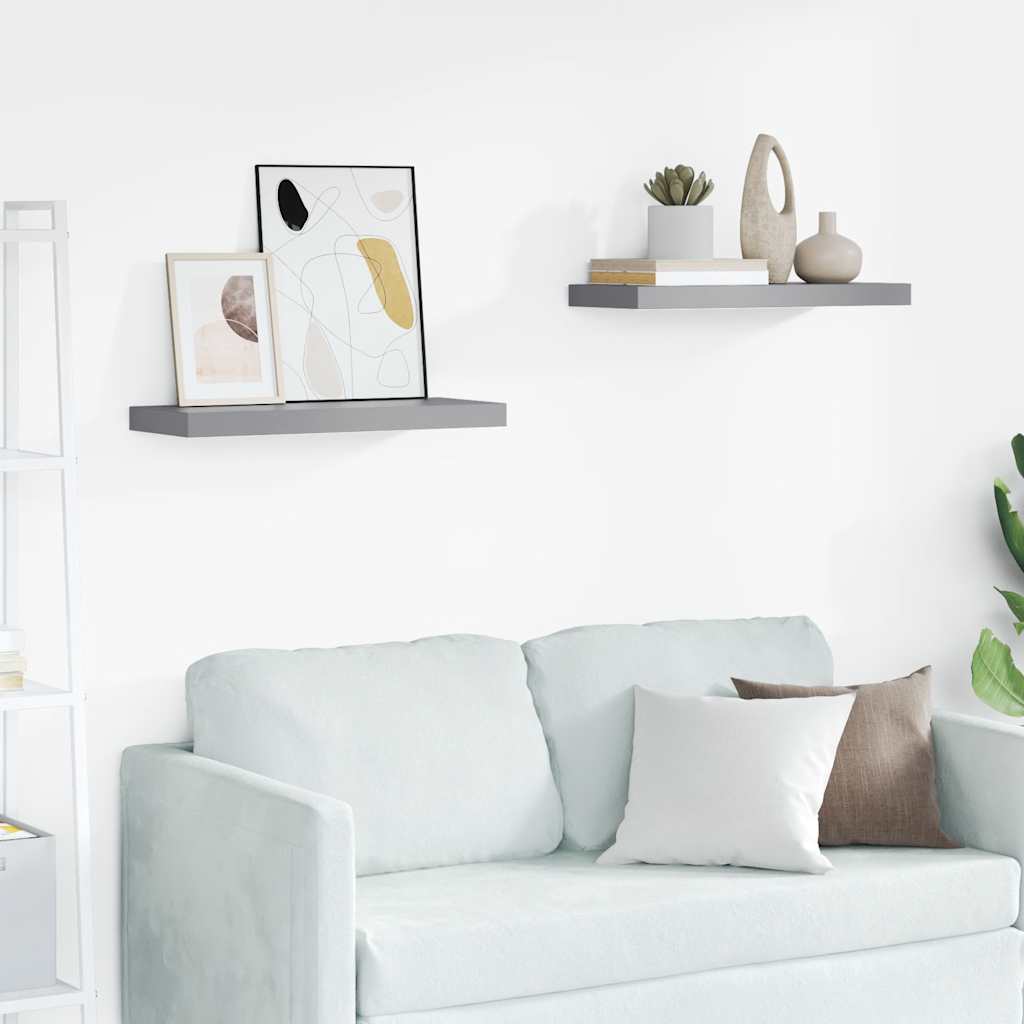 Kelluvat seinähyllyt 2 kpl harmaa 60x23,5x3,8 cm MDF