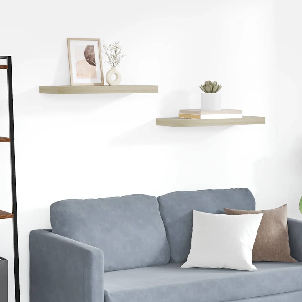 Kelluvat seinähyllyt 2 kpl tammi 60x23,5x3,8 cm MDF