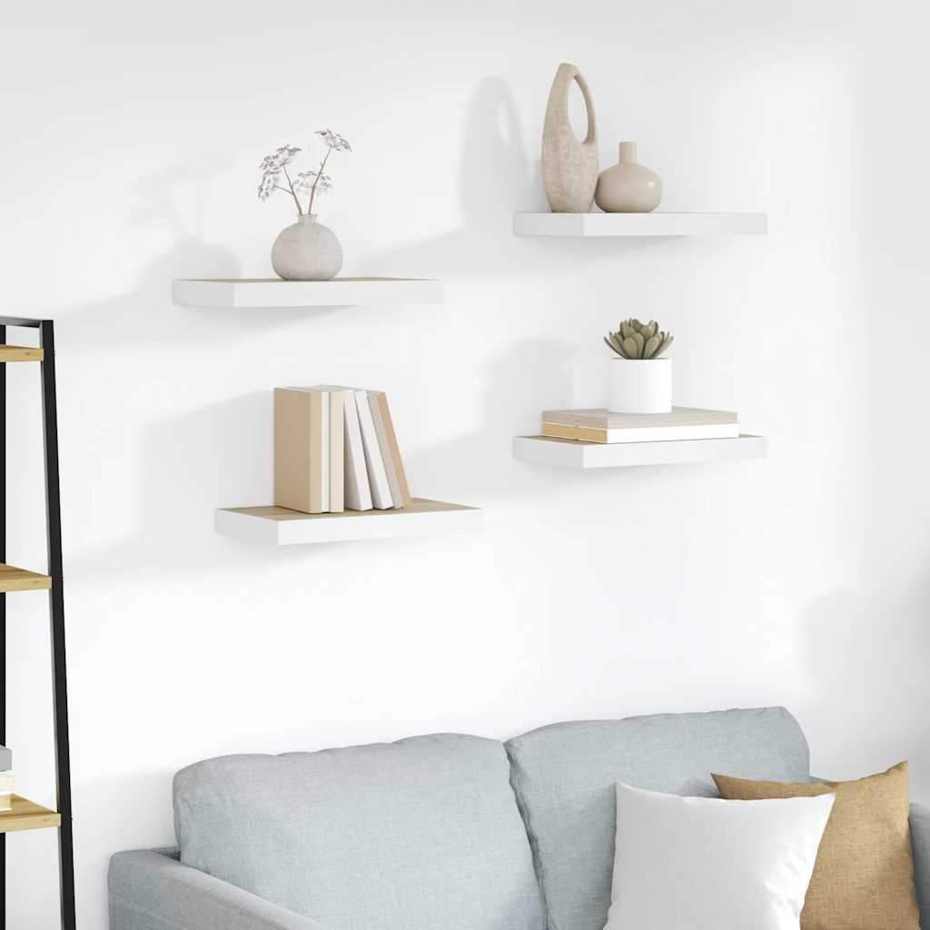 Kelluvat seinähyllyt 4 kpl tammi ja valkoinen 50x23x3,8 cm MDF