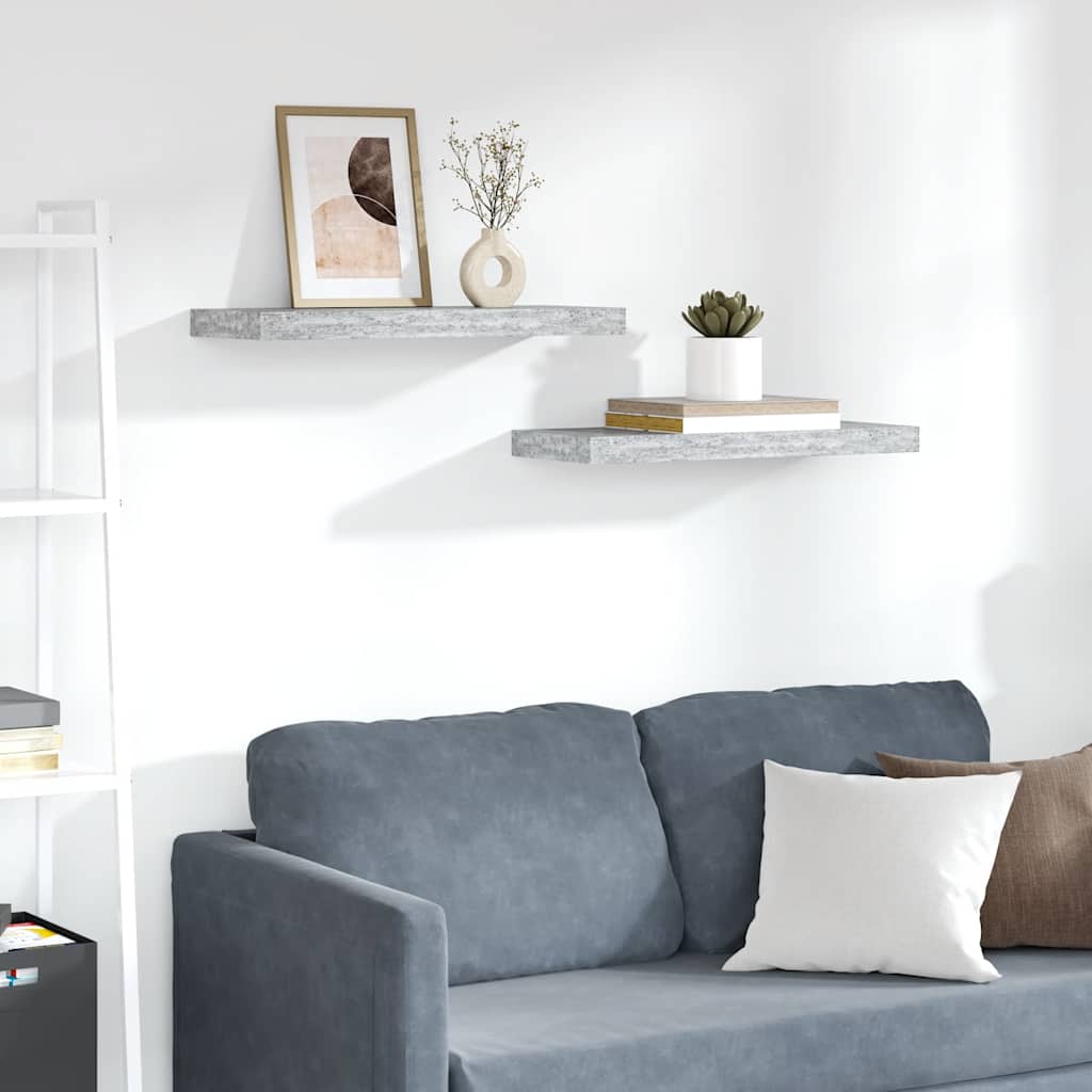 Kelluvat seinähyllyt 2 kpl betoninharmaa 60x23,5x3,8 cm MDF