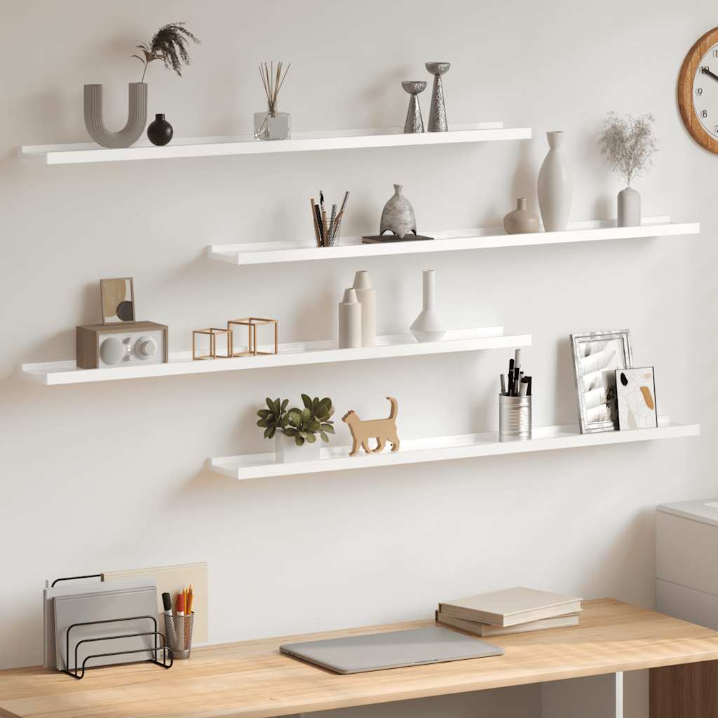 Seinähyllyt 4 kpl korkeakiilto valkoinen 100x9x3 cm