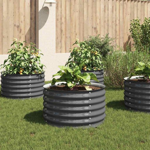 Korotettu puutarhalaatikko 80x80x44 cm galvanoitu teräs harmaa