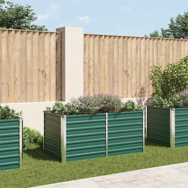 Korotettu puutarhalaatikko 160x80x77cm galvanoitu teräs vihreä