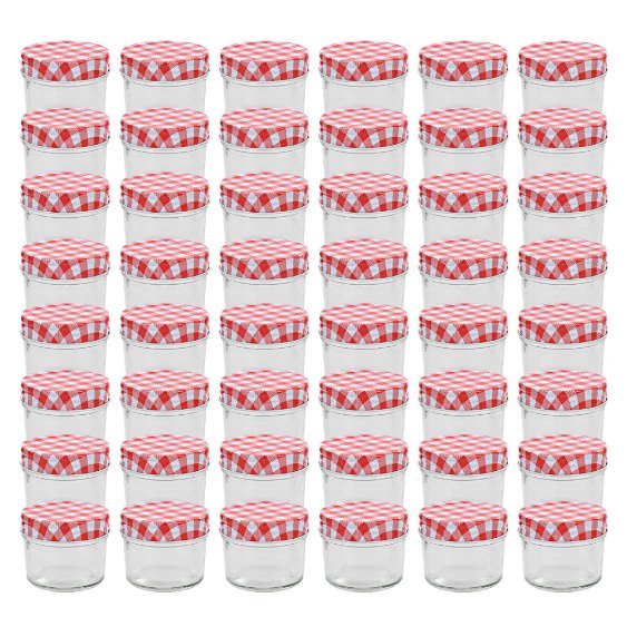 Lasiset hillopurkit valkopunaisilla kansilla 48 kpl 110 ml