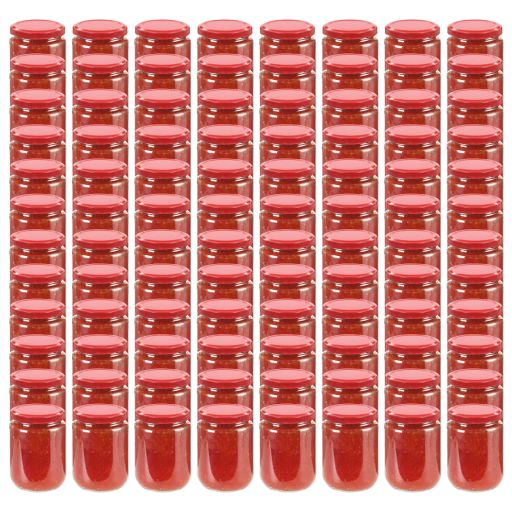 Lasiset hillopurkit punaisilla kansilla 96 kpl 230 ml