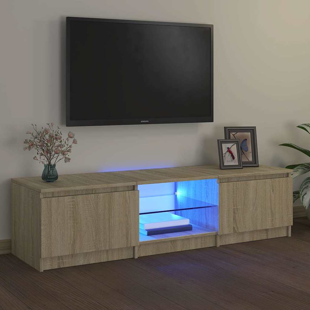 TV-taso LED-valoilla Sonoma-tammi 140x40x35,5 cm